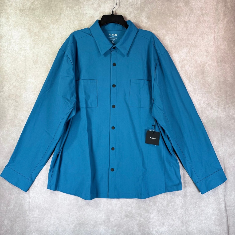01.ALGO Performance Shirt Men XXL Teal Blue Moisture Wicking UPF 40 Long Sleeve